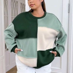 SHEIN EZwear Plus Colorblock Top-stitching Drop Shoulder Sweatshirt